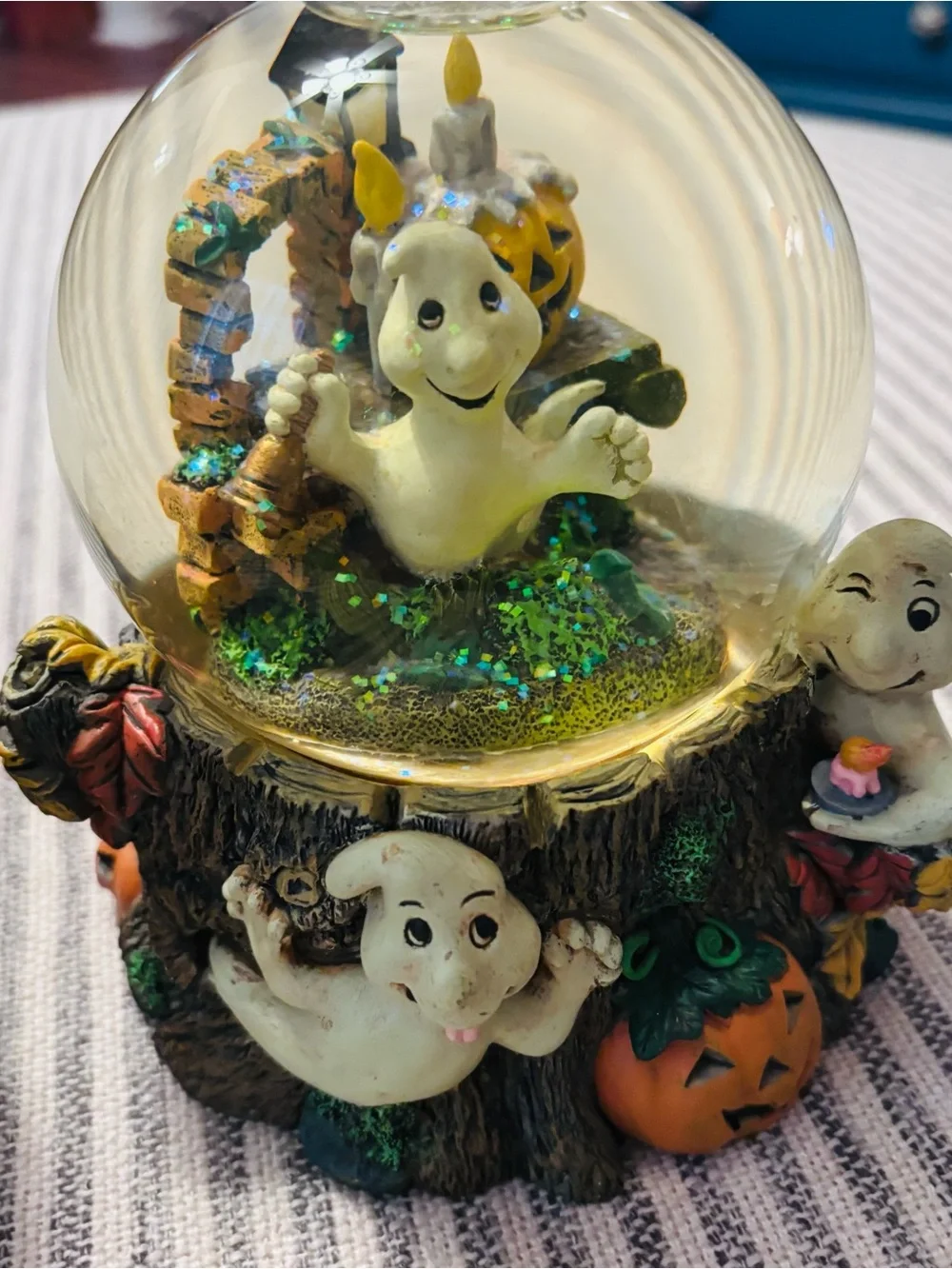 Halloween Ghost & Witch Snow Globe Pair - Festive Orange, White, Black